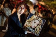 Fans wait for Shakira on the outskirts of the hotel where she is staying after the Colombian singer is hospitalized in Lima, Peru on February 16, 2025. (Photo by John Reyes Mejia/Anadolu via Getty Images)